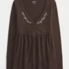 Long-Sleeve Pinch Bust Babydoll Top