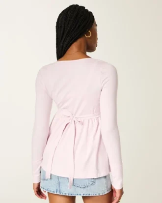 Long-Sleeve Pinch Bust Babydoll Top