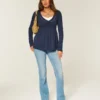 Long-Sleeve Pinch Bust Babydoll Top