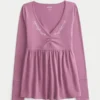 Long-Sleeve Pinch Bust Babydoll Top