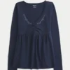Long-Sleeve Pinch Bust Babydoll Top