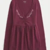 Long-Sleeve Pinch Bust Babydoll Top
