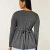 Long-Sleeve Pinch Bust Graphic Babydoll Top