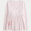 Long-Sleeve Pinch Bust Graphic Babydoll Top