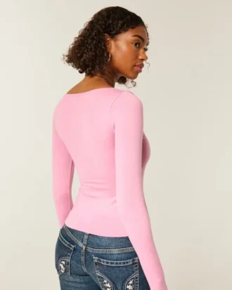 Long-Sleeve Seamless Fabric Scoop Baby Tee