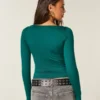 Long-Sleeve Seamless Fabric Slash-Neck Top
