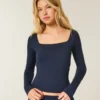 Long-Sleeve Seamless Fabric Square-Neck Baby Tee