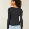 Long-Sleeve Seamless Fabric Square-Neck Baby Tee