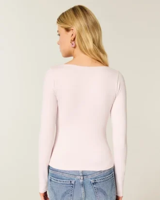 Long-Sleeve Seamless Fabric Square-Neck Baby Tee