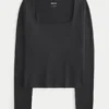 Long-Sleeve Seamless Fabric Square-Neck Baby Tee