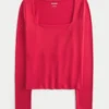 Long-Sleeve Seamless Fabric Square-Neck Baby Tee