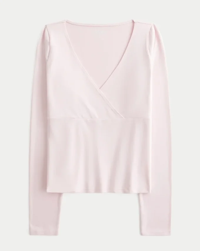 Long-Sleeve Seamless Fabric Wrap Top