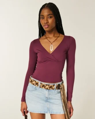 Long-Sleeve Seamless Fabric Wrap Top