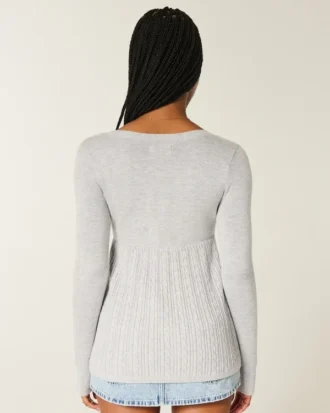Long-Sleeve Square-Neck Babydoll Sweater