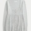 Long-Sleeve Square-Neck Babydoll Sweater