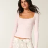 Long-Sleeve Square-Neck Top