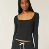Long-Sleeve Square-Neck Top