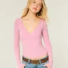 Long-Sleeve Wrap V-Neck Top
