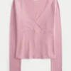 Long-Sleeve Wrap V-Neck Top