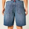 Low-Rise Dark Wash American Flag Graphic Baggy Jort Low-Rise Dark Wash American Flag Graphic Baggy Jort