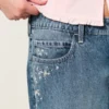Low-Rise Dark Wash Floral Embroidery Baggy Jeans