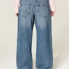 Low-Rise Dark Wash Floral Embroidery Baggy Jeans