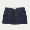 Low-Rise Dark Wash Plaid Pocket Denim Mini Skort Low-Rise Dark Wash Plaid Pocket Denim Mini Skort