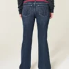 Low-Rise Dark Wash Red Tie Waist Bootcut Jeans