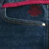 Low-Rise Dark Wash Red Tie Waist Bootcut Jeans