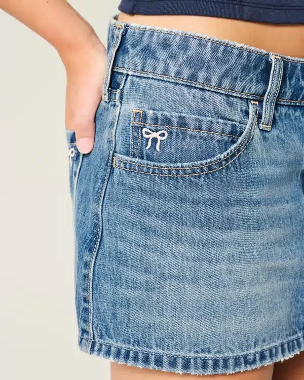 Low-Rise Embroidered Bow Denim Mini Skort Low-Rise Embroidered Bow Denim Mini Skort