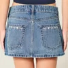 Low-Rise Embroidered Bow Denim Mini Skort Low-Rise Embroidered Bow Denim Mini Skort