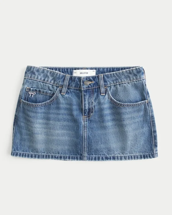Low-Rise Embroidered Bow Denim Mini Skort Low-Rise Embroidered Bow Denim Mini Skort