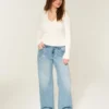 Low-Rise Light Wash Chain Embroidery Baggy Jeans