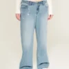 Low-Rise Light Wash Chain Embroidery Baggy Jeans
