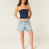 Low-Rise Light Wash Foldover Waist Baggy Denim Shorts 5″ Low-Rise Light Wash Foldover Waist Baggy Denim Shorts 5″