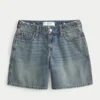 Low-Rise Medium Wash Adjustable Waistband Baggy Jort