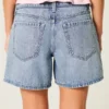 Low-Rise Medium Wash Foldover Waist Baggy Denim Shorts 5″
