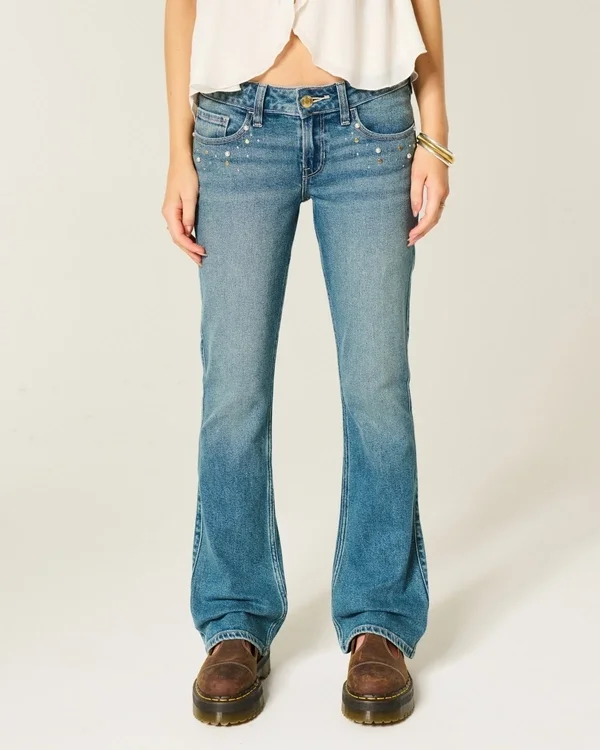 Low-Rise Medium Wash Studded Bootcut Jeans Low-Rise Medium Wash Studded Bootcut Jeans