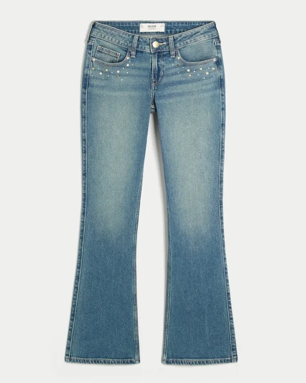 Low-Rise Medium Wash Studded Bootcut Jeans Low-Rise Medium Wash Studded Bootcut Jeans