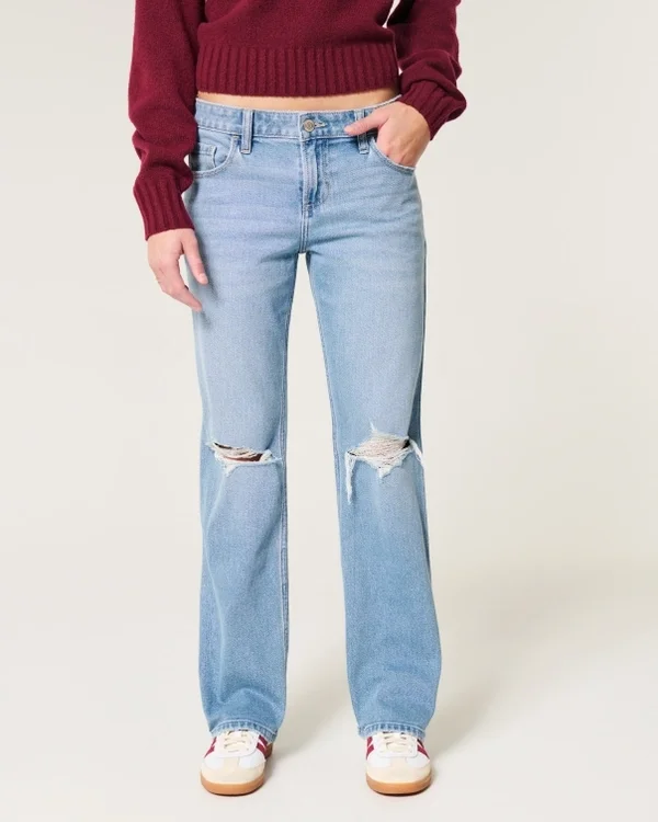 Low-Rise Ripped Medium Wash Relaxed Straight Jeans Low-Rise Ripped Medium Wash Relaxed Straight Jeans