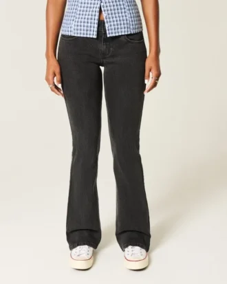 Low-Rise Washed Black Bootcut Jeans
