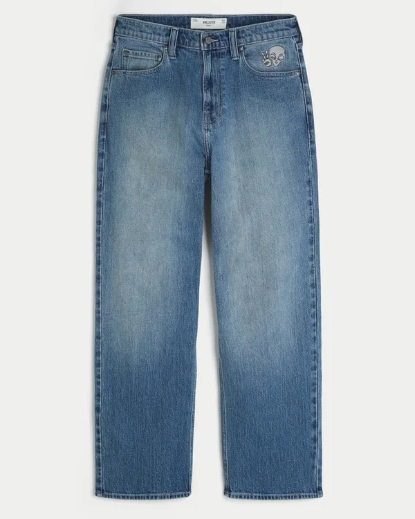 Medium Wash Alien Graphic Baggy Jeans Medium Wash Alien Graphic Baggy Jeans
