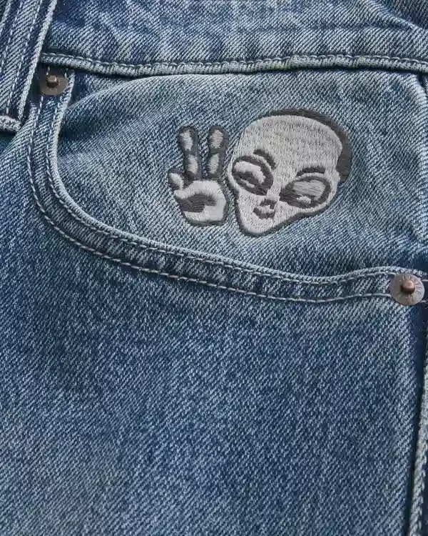 Medium Wash Alien Graphic Baggy Jeans Medium Wash Alien Graphic Baggy Jeans
