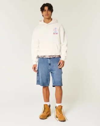Medium Wash Baggy Painter Denim Shorts