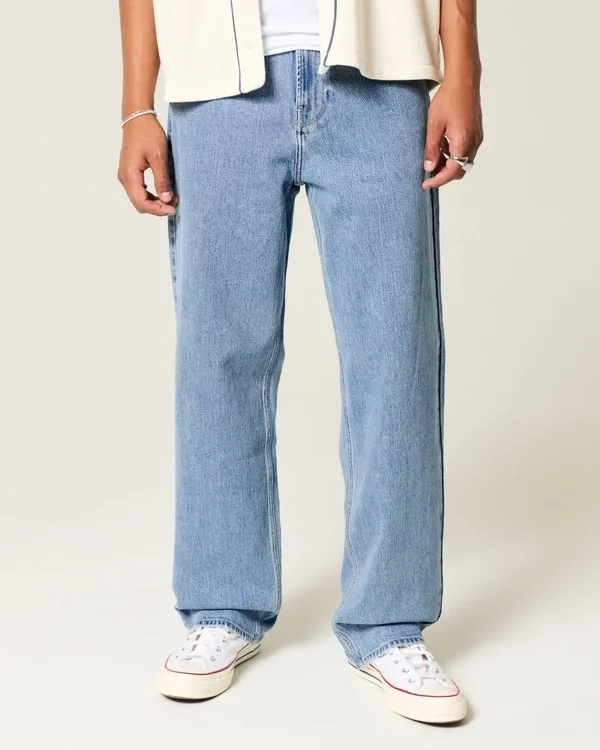 Medium Wash Embroidered Baggy Jeans Medium Wash Embroidered Baggy Jeans
