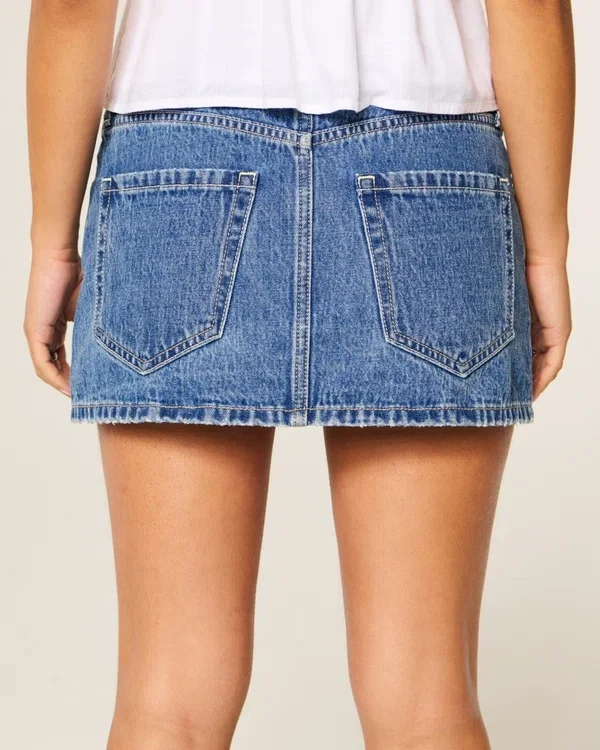 Medium Wash Embroidered Chain Denim Mini Skort Medium Wash Embroidered Chain Denim Mini Skort