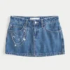 Medium Wash Embroidered Chain Denim Mini Skort Medium Wash Embroidered Chain Denim Mini Skort