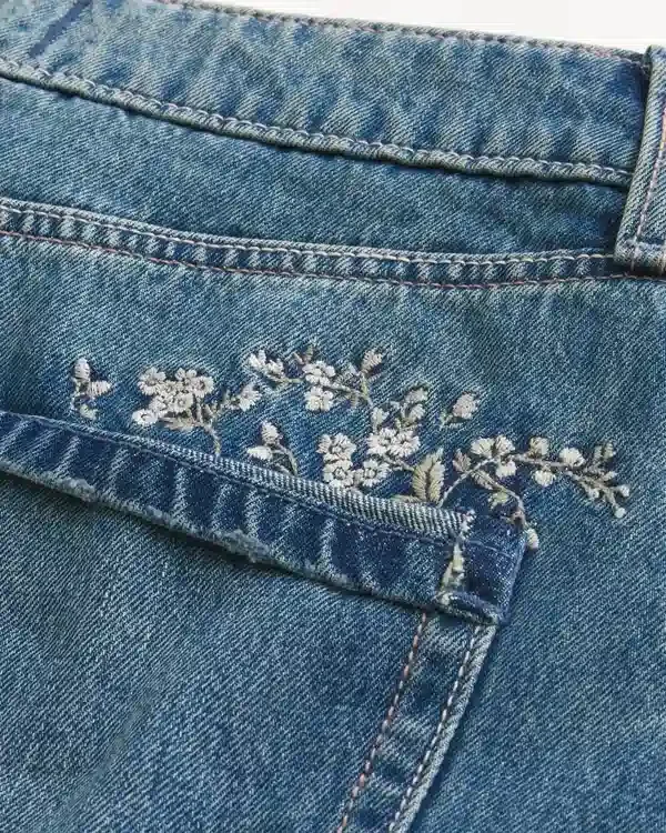 Medium Wash Embroidered Denim Mini Skort Medium Wash Embroidered Denim Mini Skort