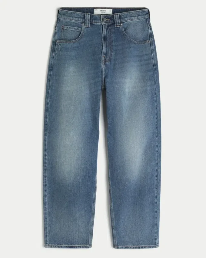 Medium Wash Embroidered Shark Graphic Skater Baggy Jeans Medium Wash Embroidered Shark Graphic Skater Baggy Jeans