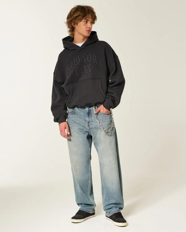 Medium Wash Hollywood Graphic Skater Baggy Jeans Medium Wash Hollywood Graphic Skater Baggy Jeans